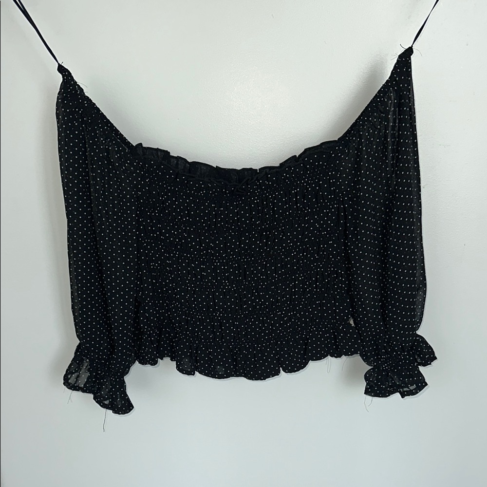 Black Polka Dot Ruched Blouse